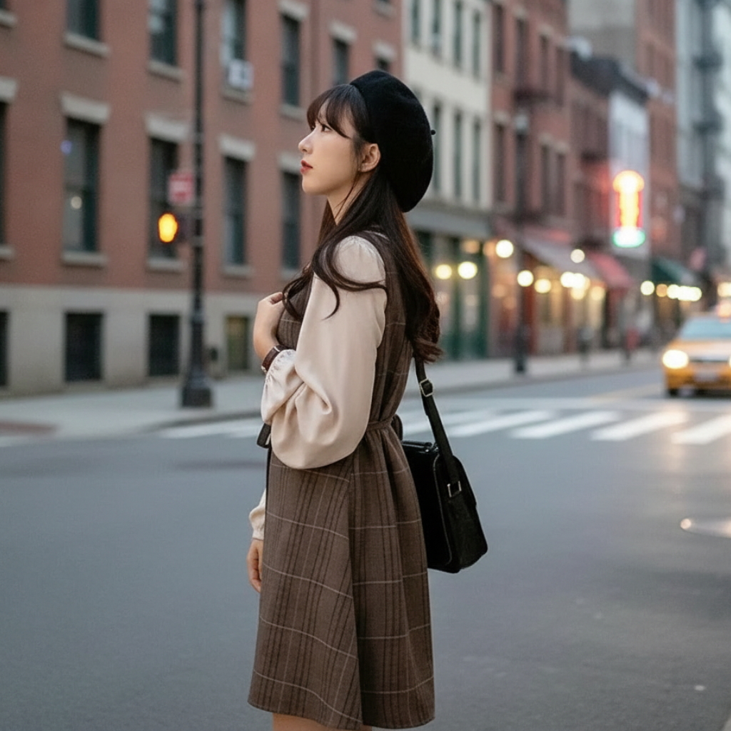 Robe Courte à Carreaux Vintage