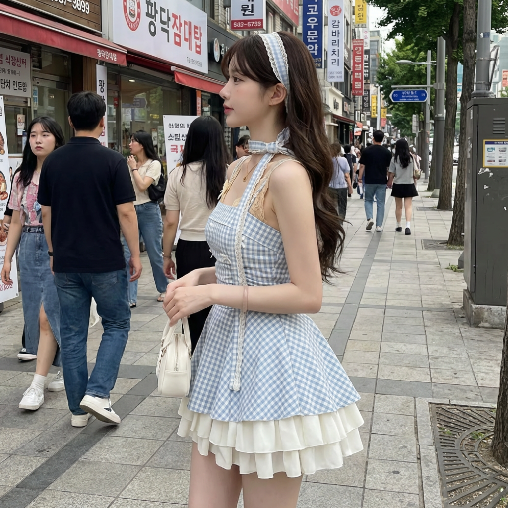Robe Courte Vichy Bleue