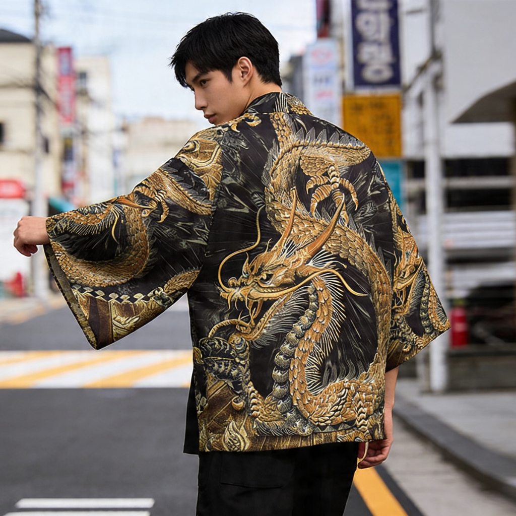 Veste Kimono Dragon Doré