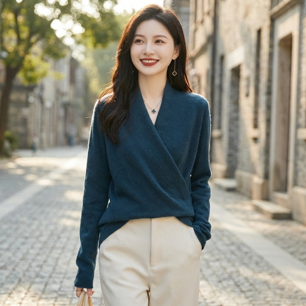 Pull Col Croisé en Laine