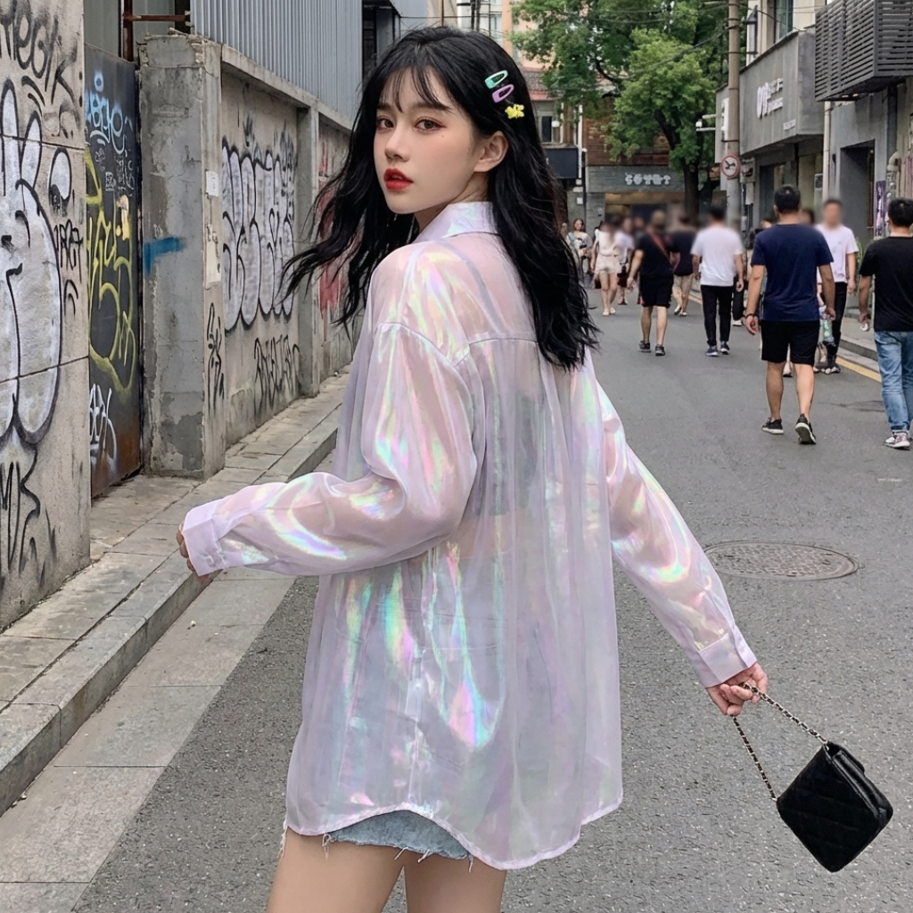 Chemise Transparente Holographique