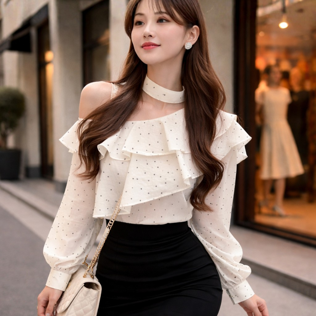 Blouse à Pois Col Stylé