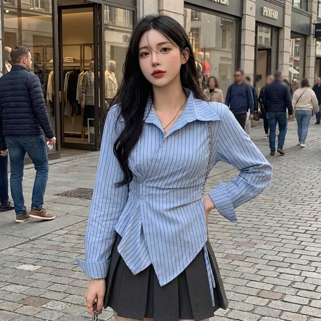 Chemise Cintrée Rayée Asymétrique