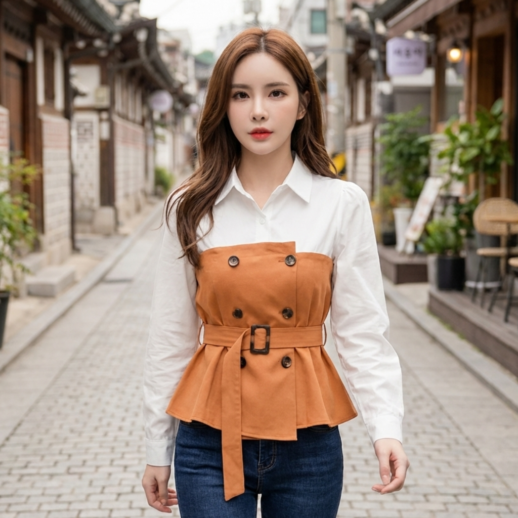 Blouse Coréenne Design à Ceinture