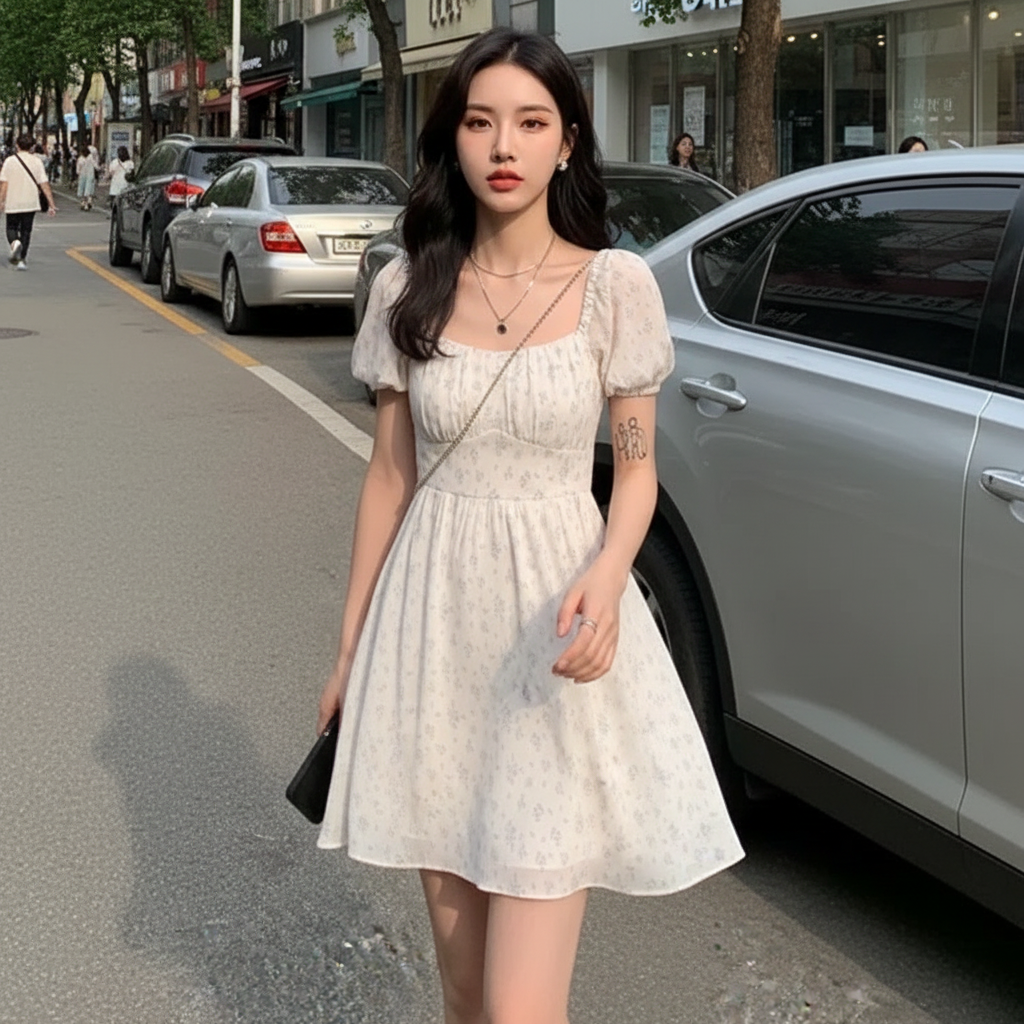 Robe Fleurie Manches Bouffantes