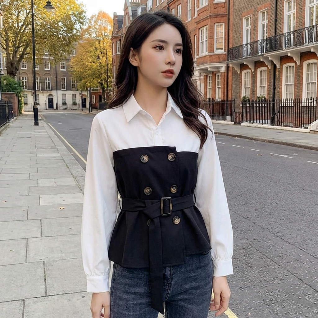 Blouse Coréenne Design à Ceinture