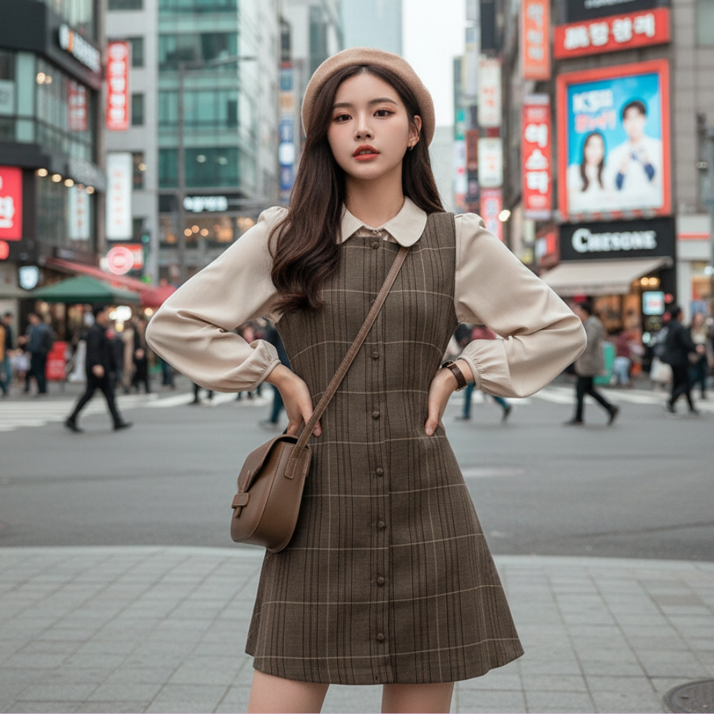 Robe Courte à Carreaux Vintage