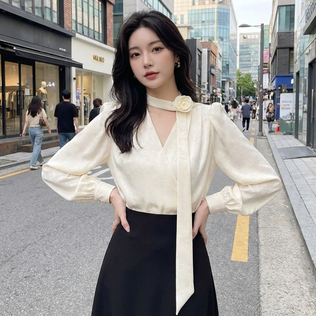Blouse Satin Femme Col V