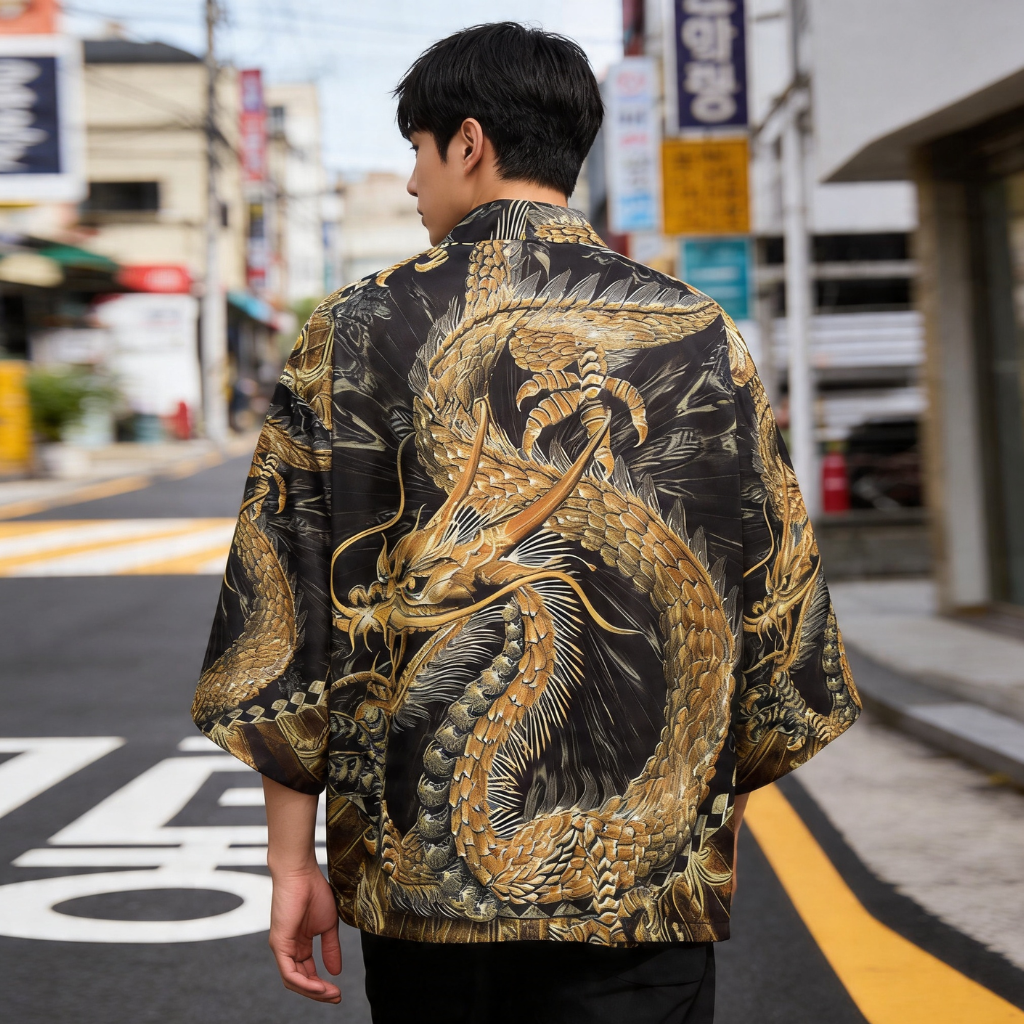 Veste Kimono Dragon Doré