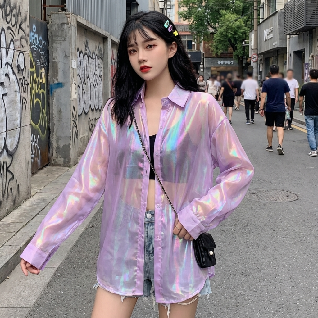 Chemise Transparente Holographique