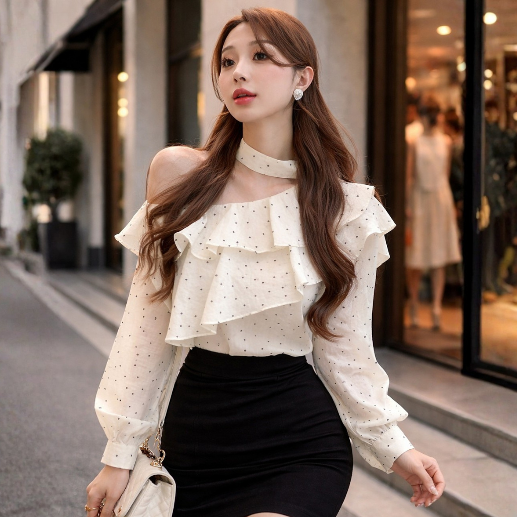 Blouse à Pois Col Stylé