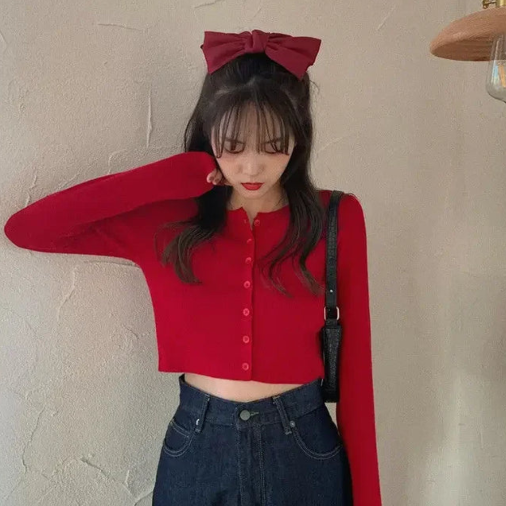 Cardigan Crop Boutonné