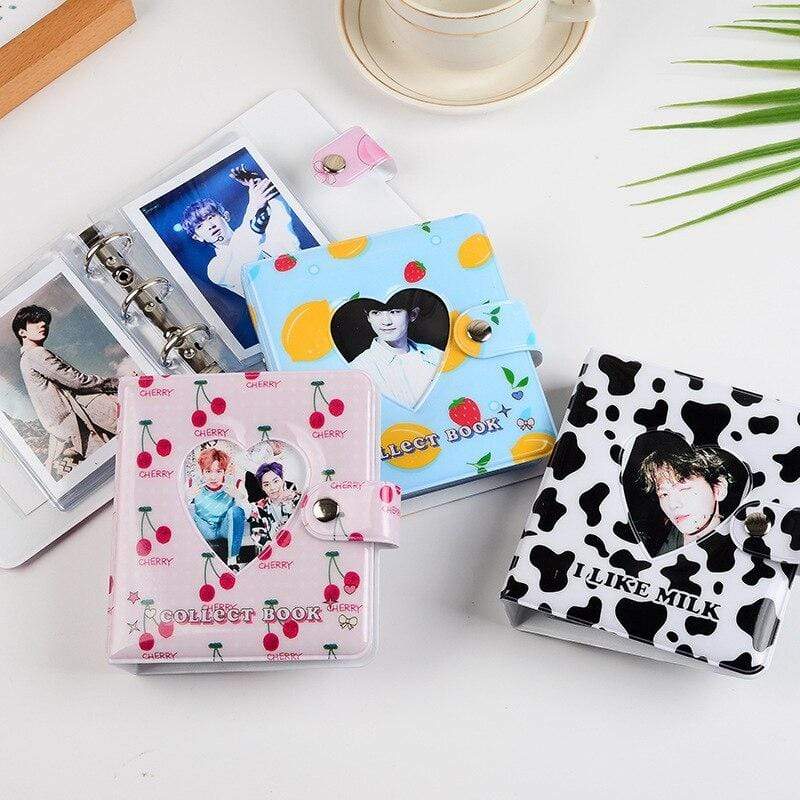3 Inch Kpop Photo Album Notebook Cover Mini Binder Photocards Storage Collect Hollow Cherry Print Photocard Holder Stationary