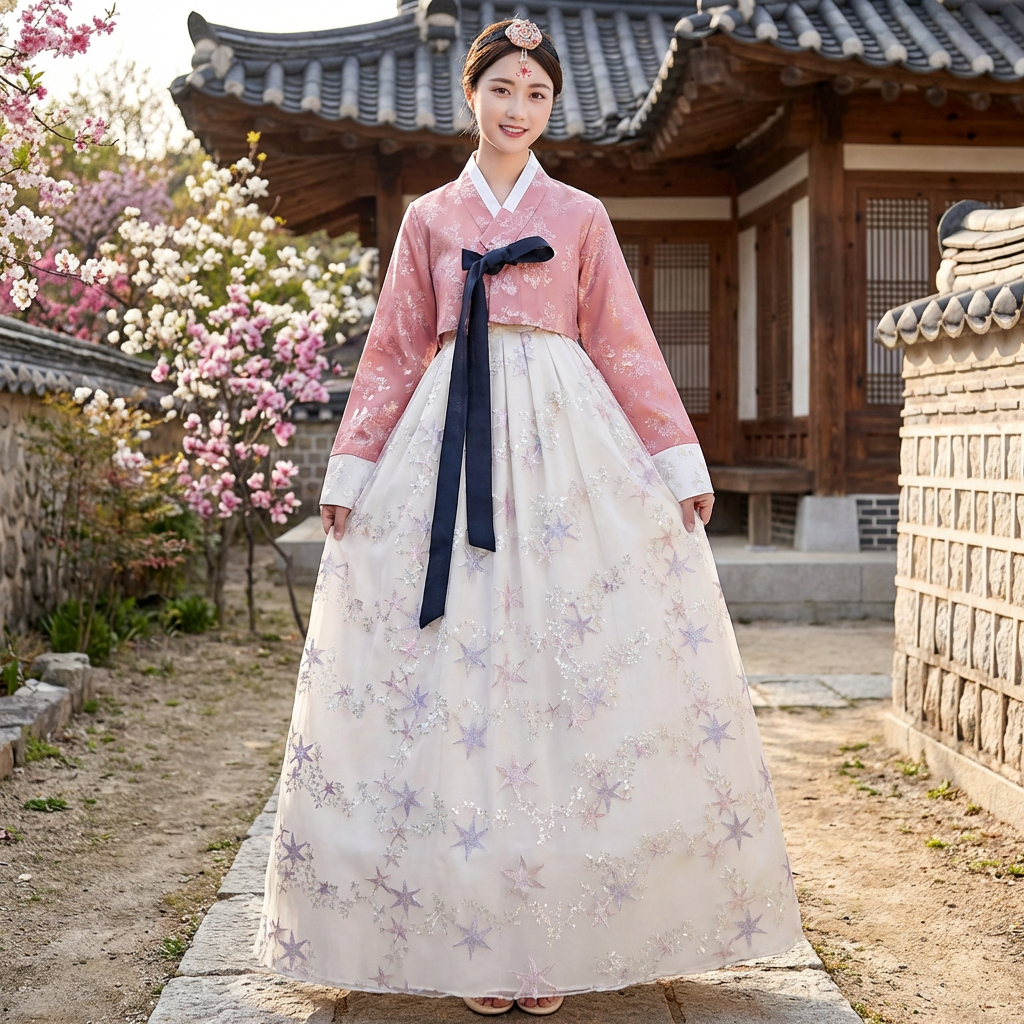 Hanbok Femme Rose Ivoire