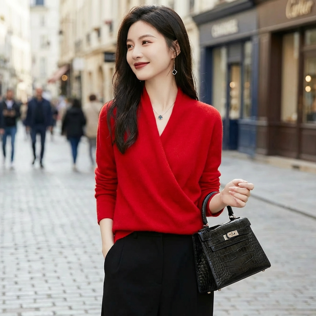 Pull Col Croisé en Laine