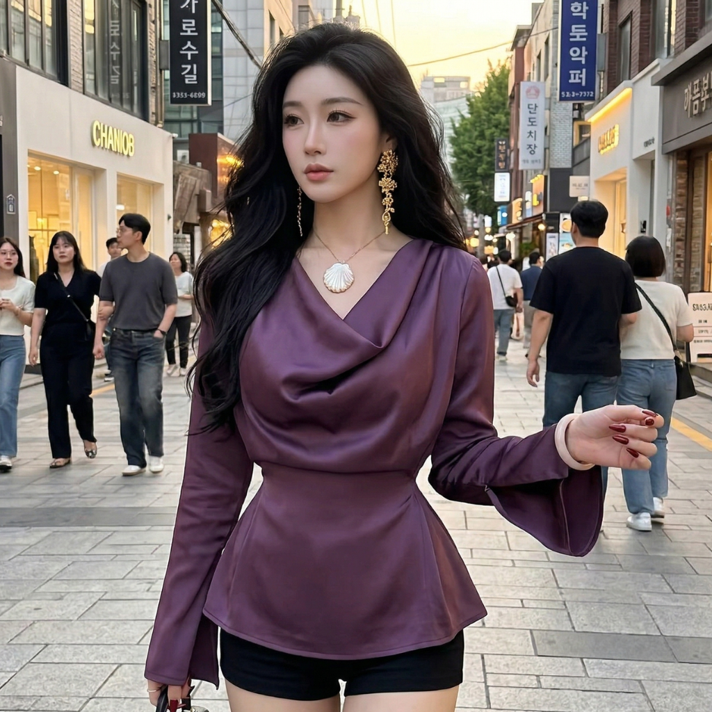 Blouse Satin Col Drapé