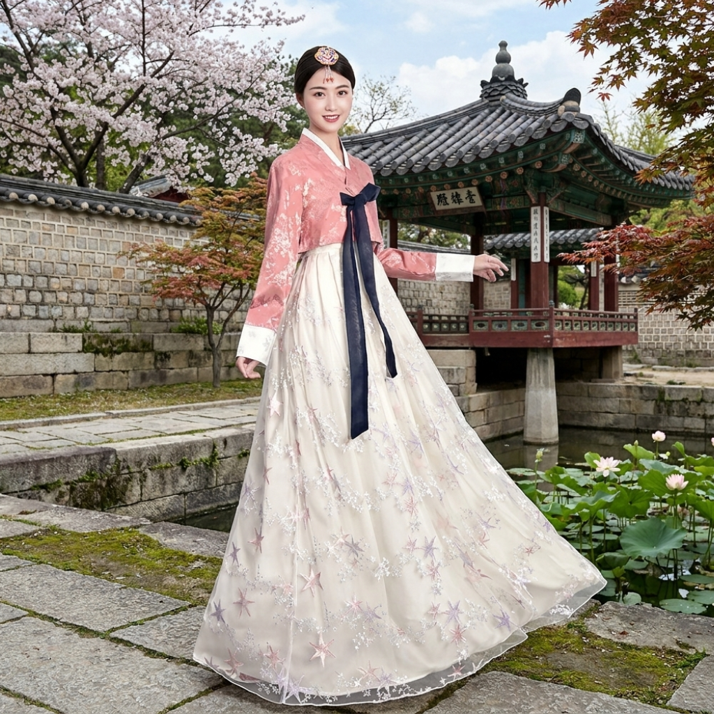 Hanbok Femme Rose Ivoire