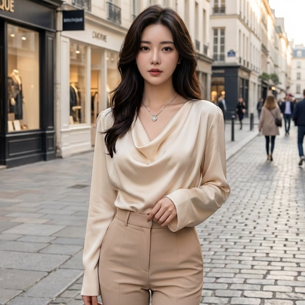 Blouse Satin Col Drapé