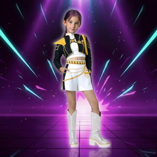 Anime Kid's Kpop Demon Hunter Cosplay Rumi Zoey Mira Costume Girls Black Golden Stage Performance Clothes Halloween Costume