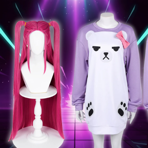 Demon Hunter of KPop Mira Cosplay Purple Sleepdress Headwear White Bear Pajama Women Sleepwear Halloween Carnival Party Outfits