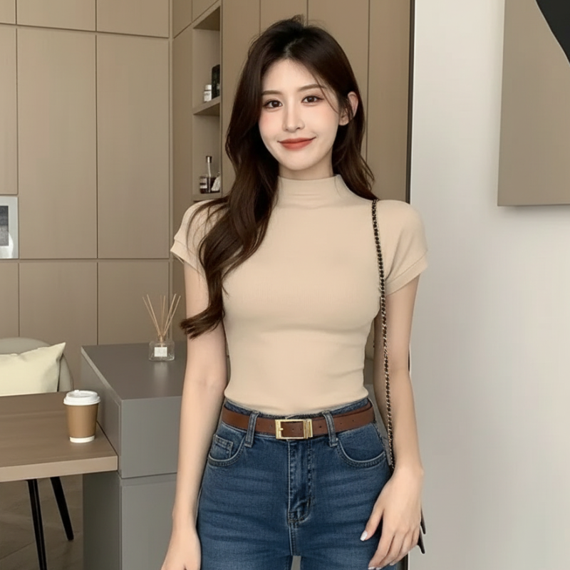 T-Shirt Korean à Col Montant