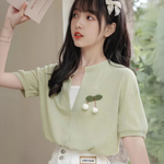 Haut Vert Col V Style Coréen