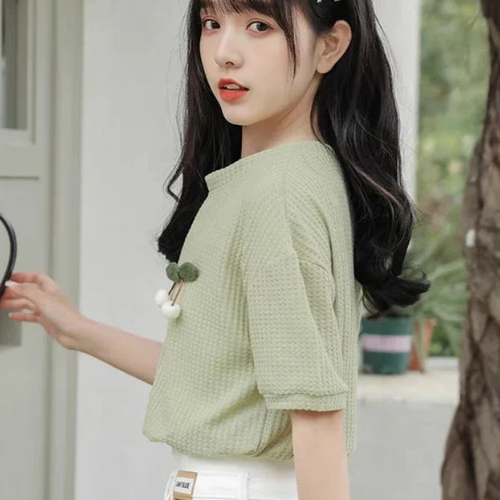 Haut Vert Col V Style Coréen