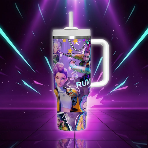 Hot Selling Popular Kpop Demon Hunters Large Capacity Water Cup Cartoon Mira Stainless Steel Portable Cup with Straw and Handle