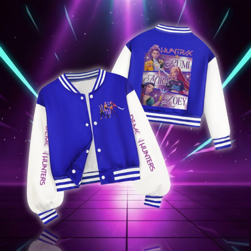Huntrix Rumi Girls Kpop Demon Hunters Costume Zoey Mira Print Baseball Uniform Autumn Long Sleeve Jacket Coat Fans Gift for Kids