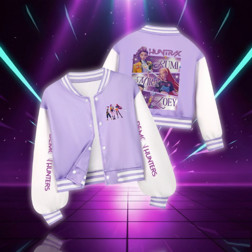 Huntrix Rumi Girls Kpop Demon Hunters Costume Zoey Mira Print Baseball Uniform Autumn Long Sleeve Jacket Coat Fans Gift for Kids