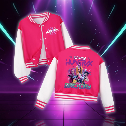 Huntrix Rumi Girls Kpop Demon Hunters Costume Zoey Mira Print Baseball Uniform Autumn Long Sleeve Jacket Coat Fans Gift for Kids (Copie)