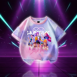 KPop Demon Hunters Tie-dye T-shirt Girls Short Sleeve Tops Rumi Mira Zoey Printed Tee Shirts Kawaii Summer Children's Clothing