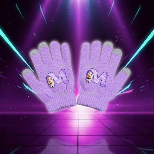 Move K-Pop Demon Hunters Five-finger Glove Letter A-Z Printed Fashion Touchable Screen Gloves Cartoon Anime Kids Birthday Gifts