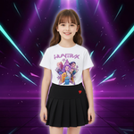 New K Pop Demon Hunters T-shirts Skirt Set Kawaii Cartoon Graphic T-shirt Kids Casual Short Sleeves Tops Summer Girl Clothes