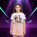 New K Pop Demon Hunters T-shirts Skirt Set Kawaii Cartoon Graphic T-shirt Kids Casual Short Sleeves Tops Summer Girl Clothes