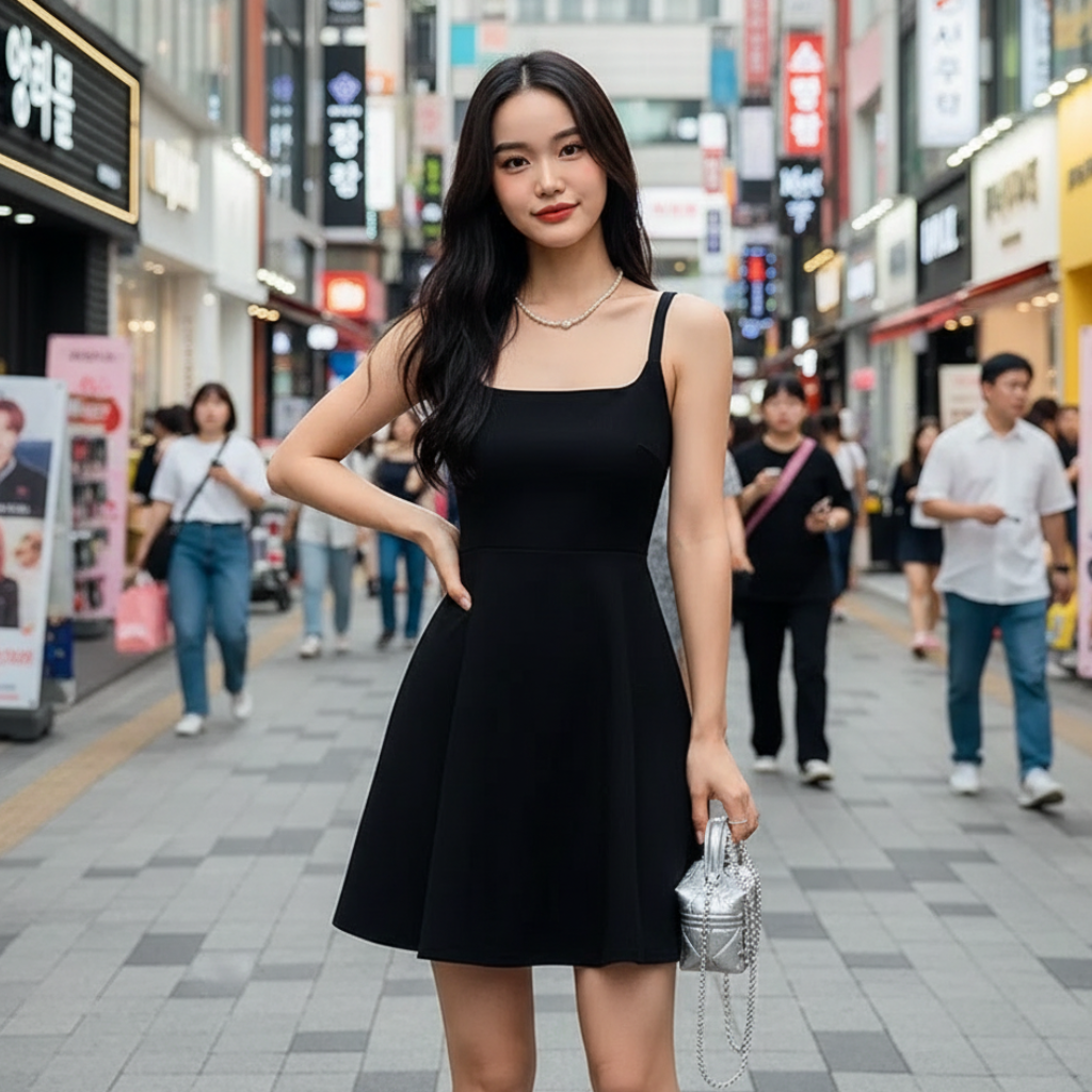 Robe Noire à Bretelles Fines