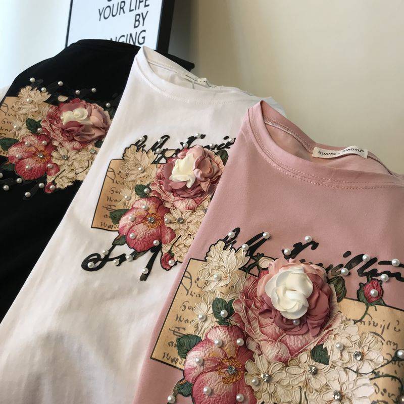 T-Shirt Coréen à Fleur