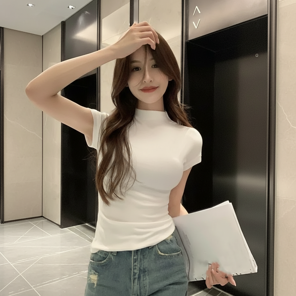 T-Shirt Korean à Col Montant