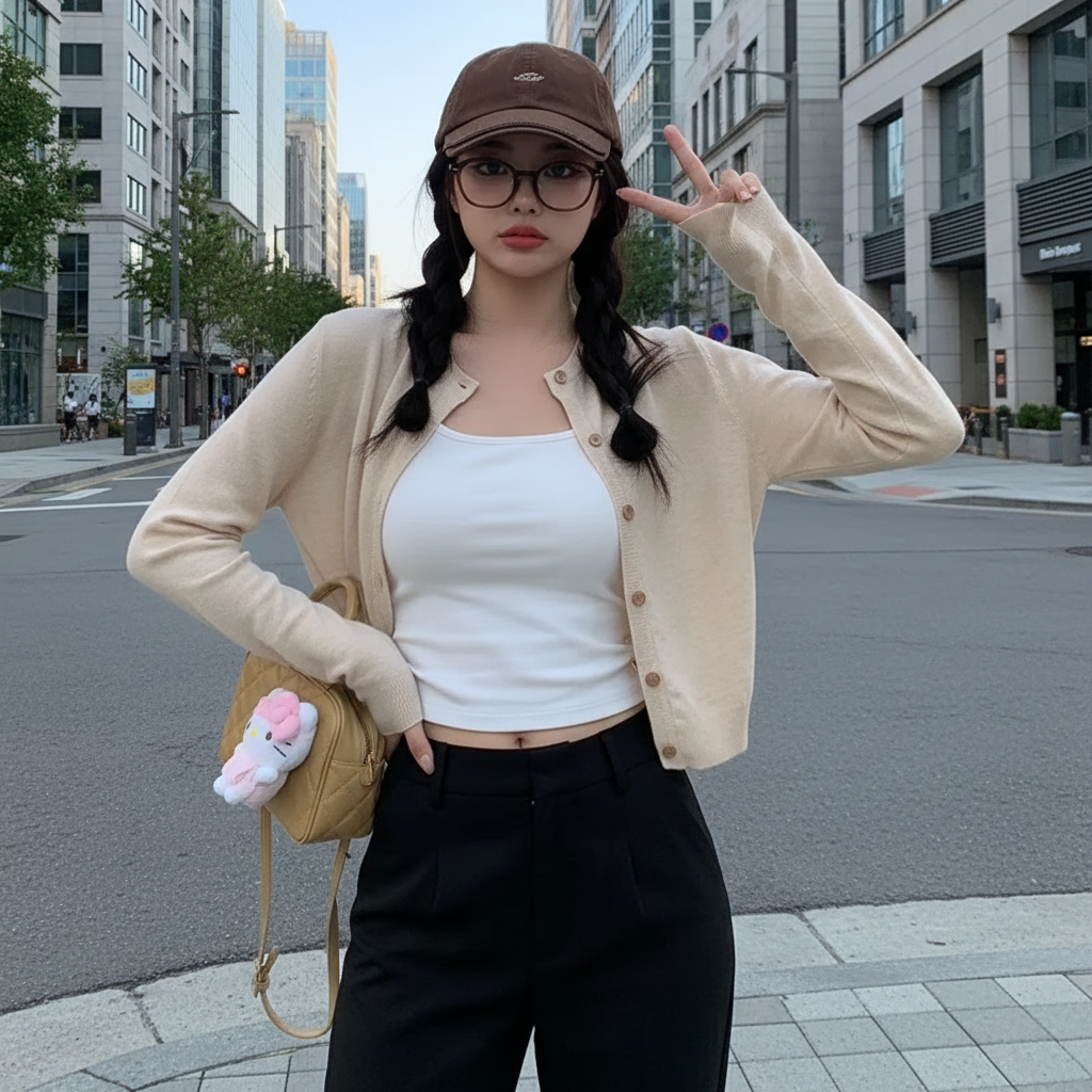 Cardigan Korean à Col Rond