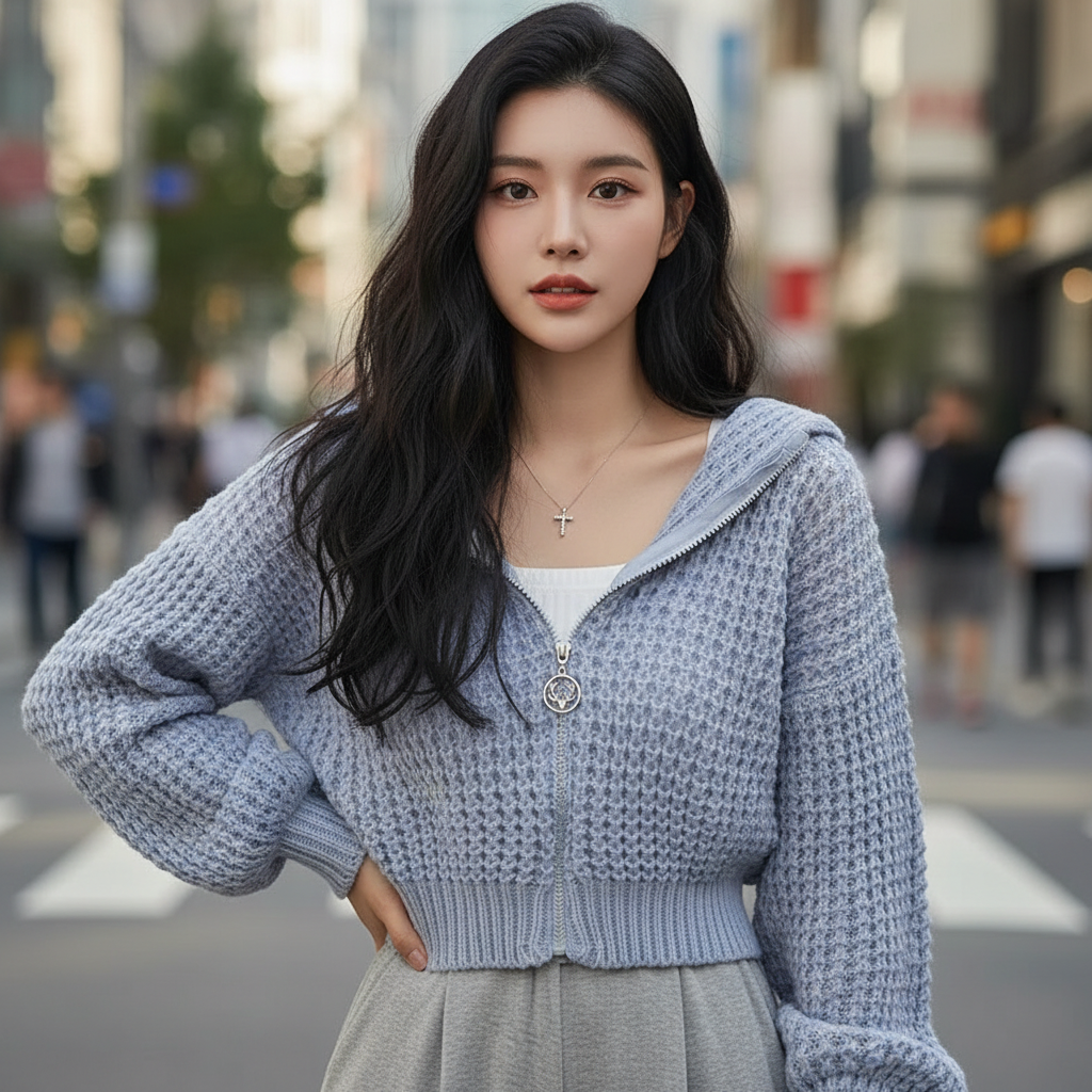 Cardigan Coréen Tricoté Zippé