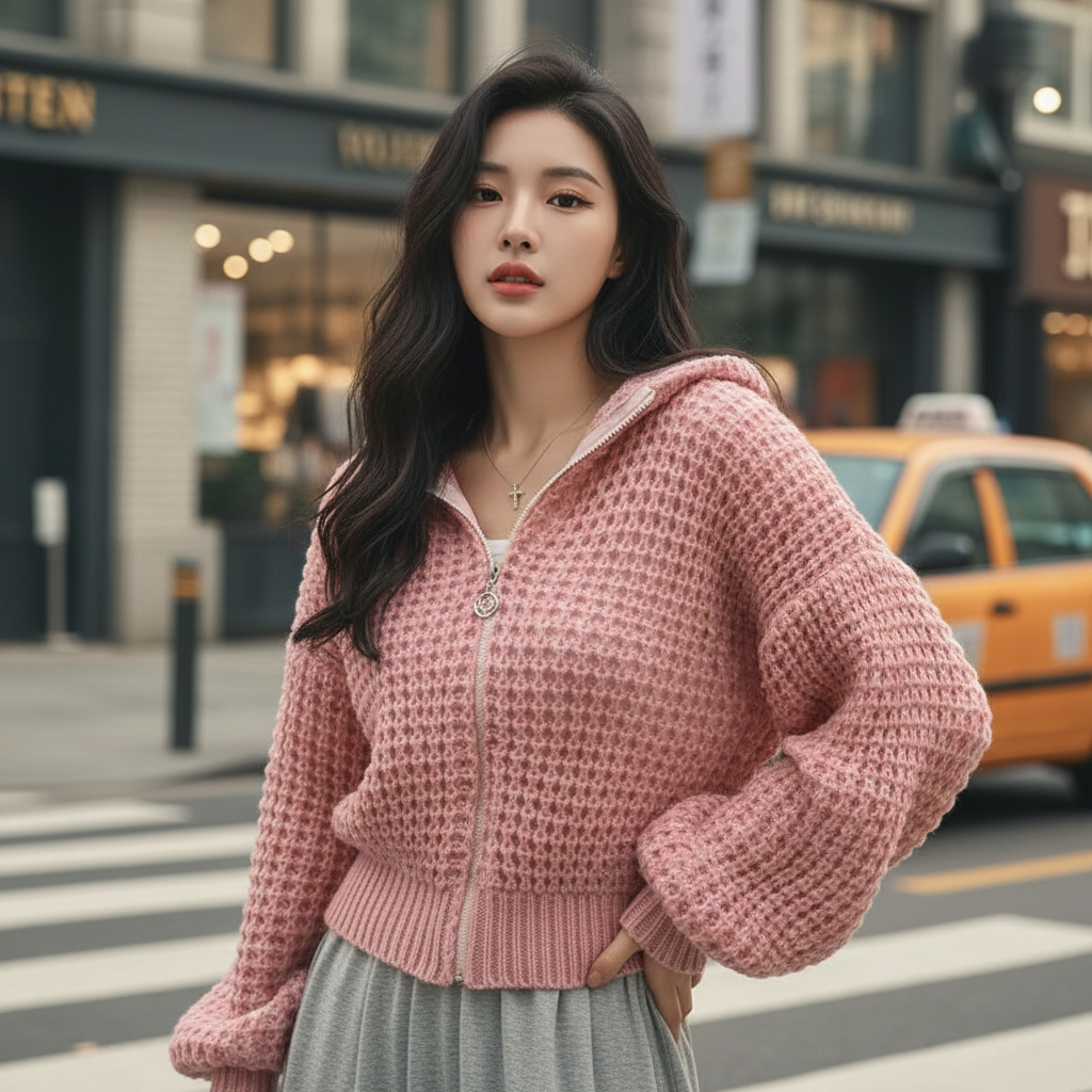 Cardigan Coréen Tricoté Zippé