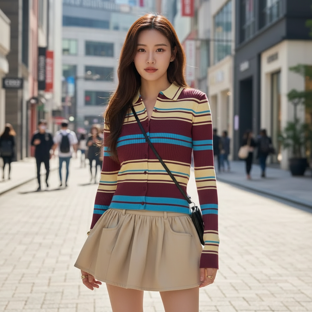 Cardigan Coréen à Rayures