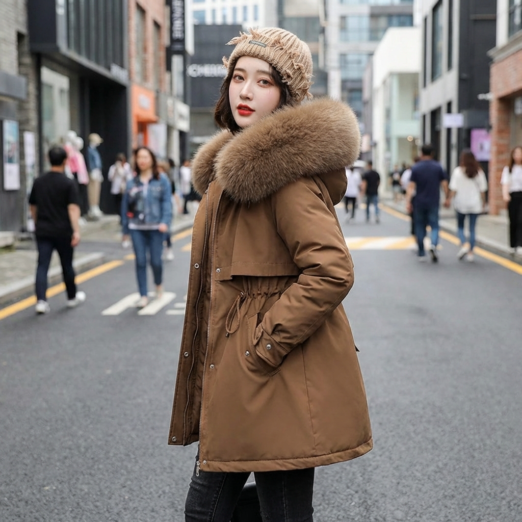 Parka à Col Fourrure Femme