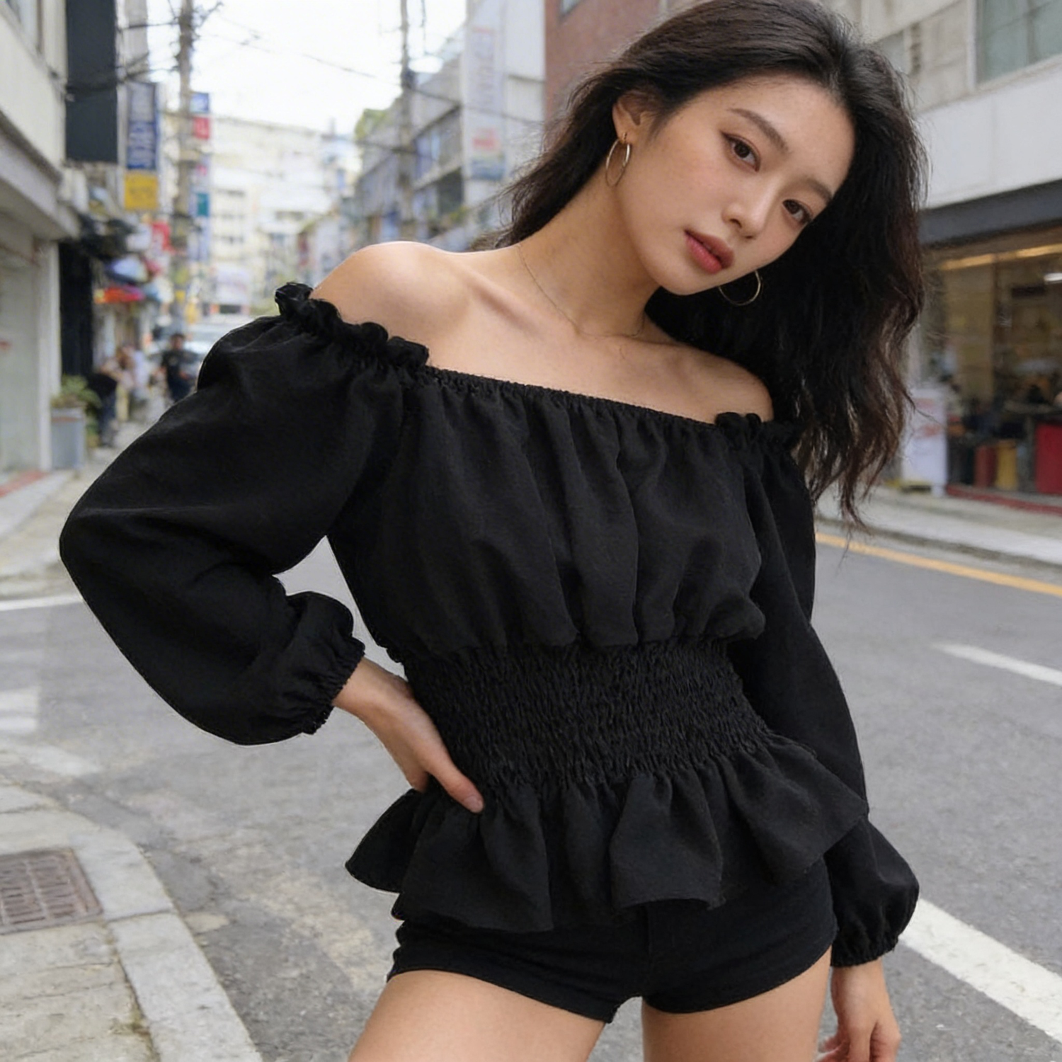Blouse Coréenne Taille Froncée