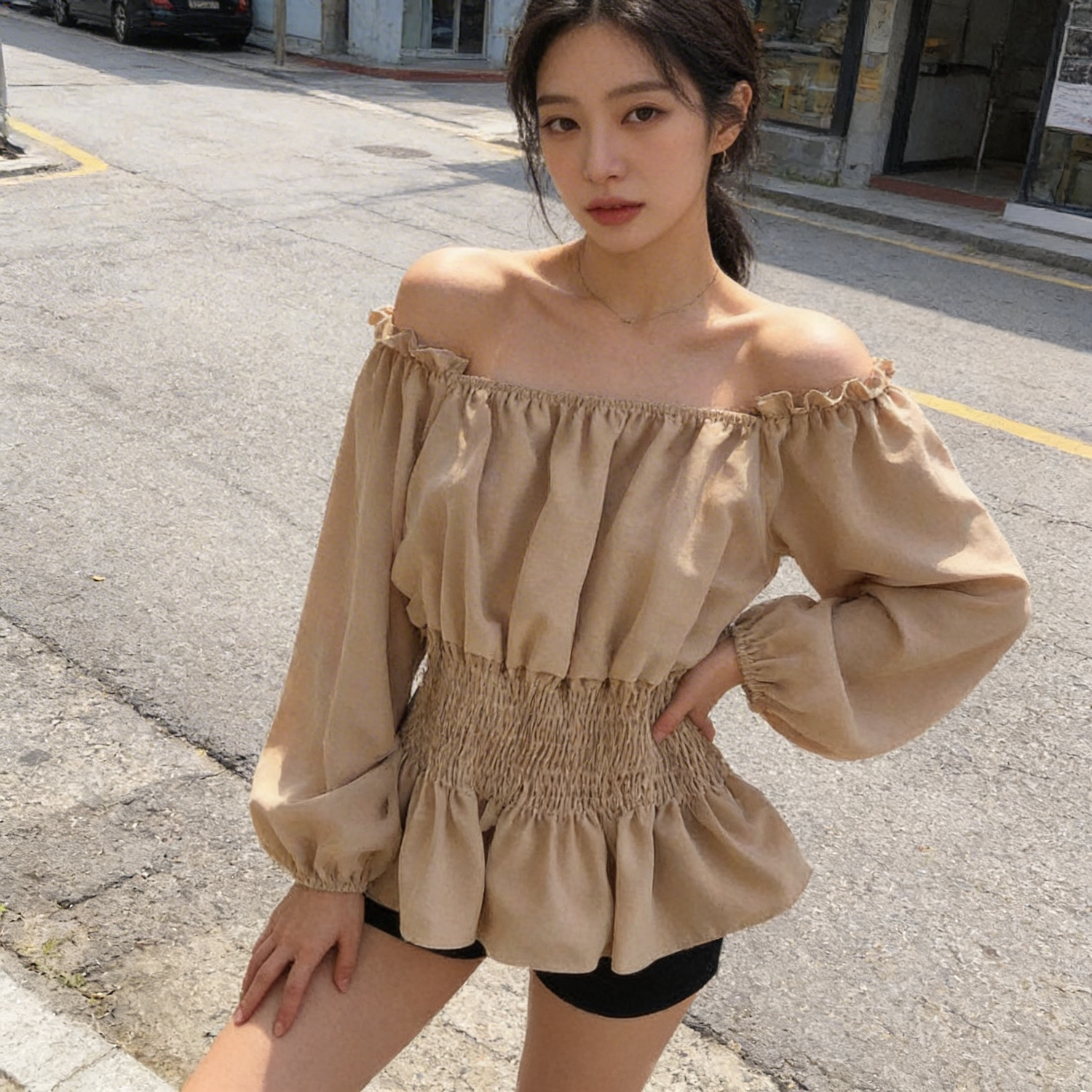 Blouse Coréenne Taille Froncée