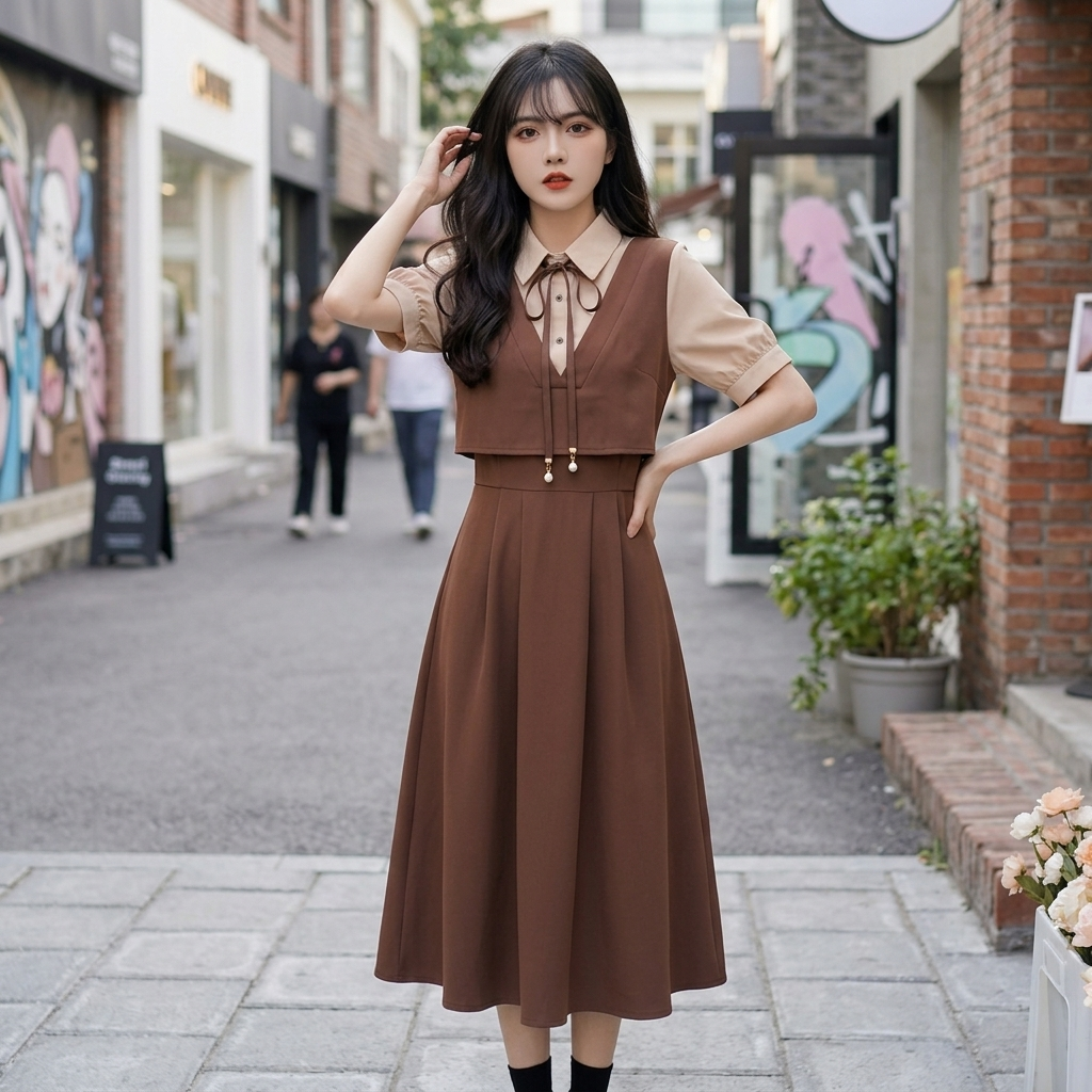Robe Coréenne Effet Deux Pièces