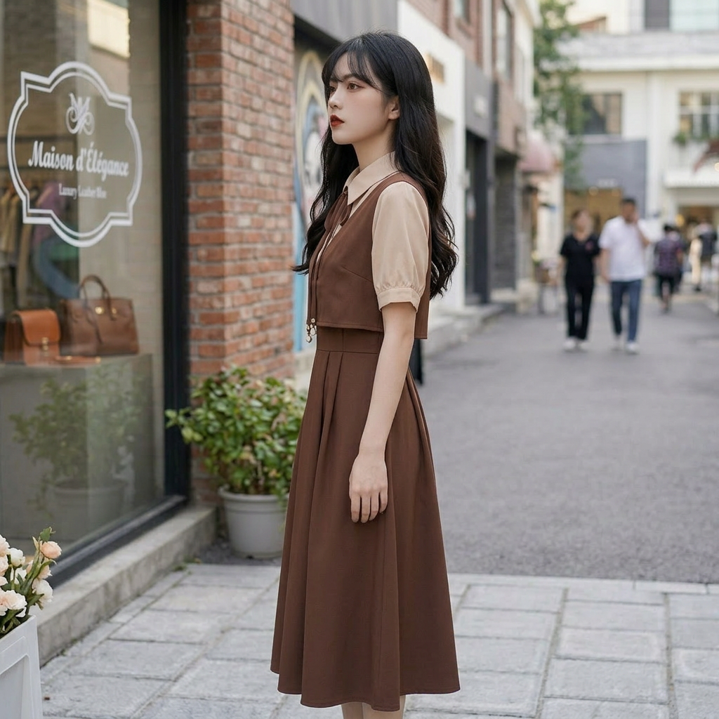 Robe Coréenne Effet Deux Pièces