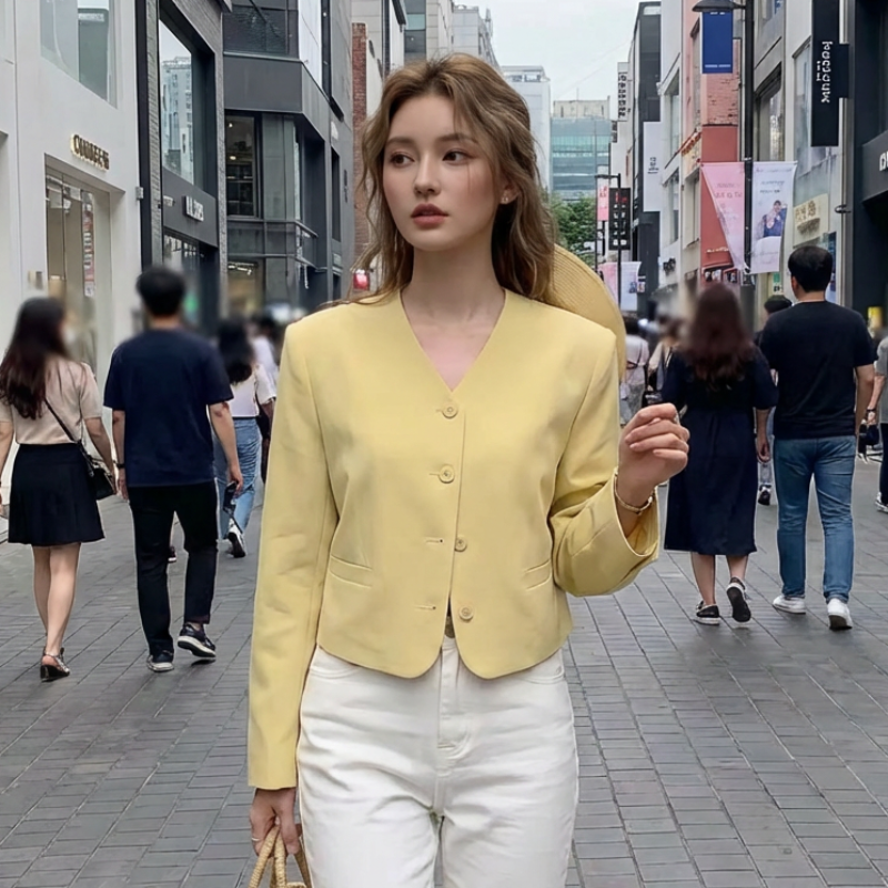 Blazer Korean Court à Boutons