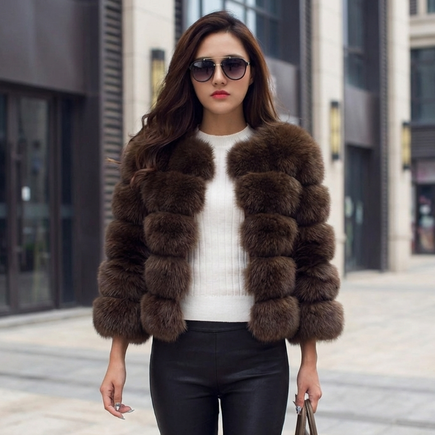 Veste Coréenne Court en Fourrure