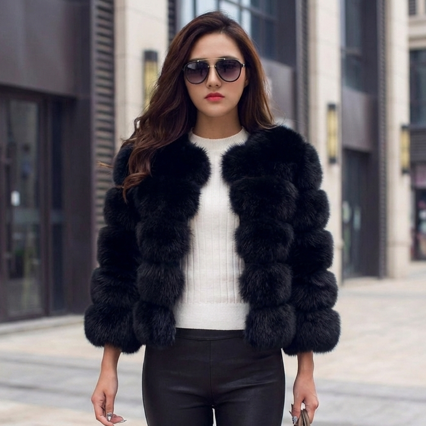Veste Coréenne Court en Fourrure